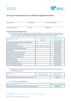 Antrag auf Kostenübernahme und Beratungsdokumentation zum Pflegepaket